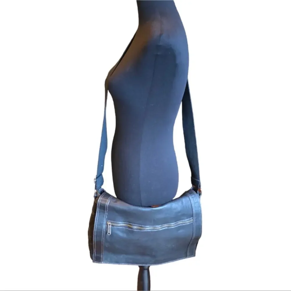eBags Black Leather Messenger Crossbody‎ Computer Bag